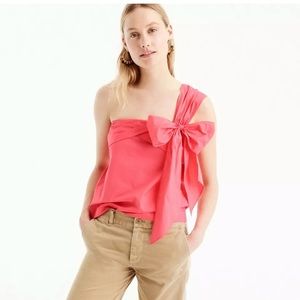 J Crew One Shoulder Pink Red Bow top Size 6